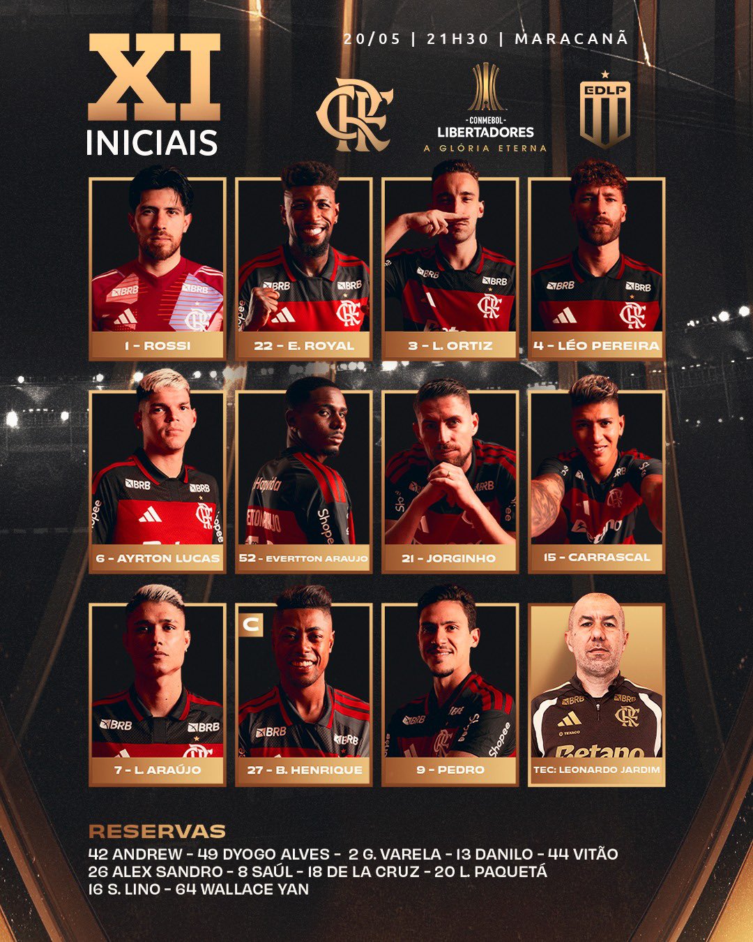 Provável escalação do Flamengo para jogo contra o Estudiantes pela Libertadores